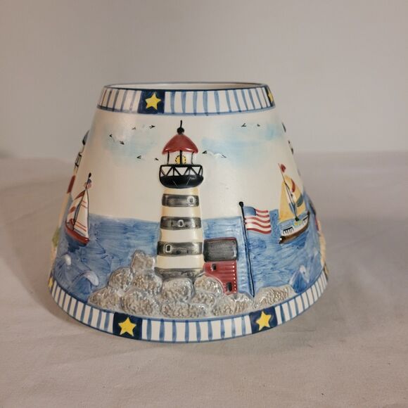 Cute Yankee Candle Shade Spring Summer Lighthouse Beach Nautical Boats Embossed - Picture 3 of 8